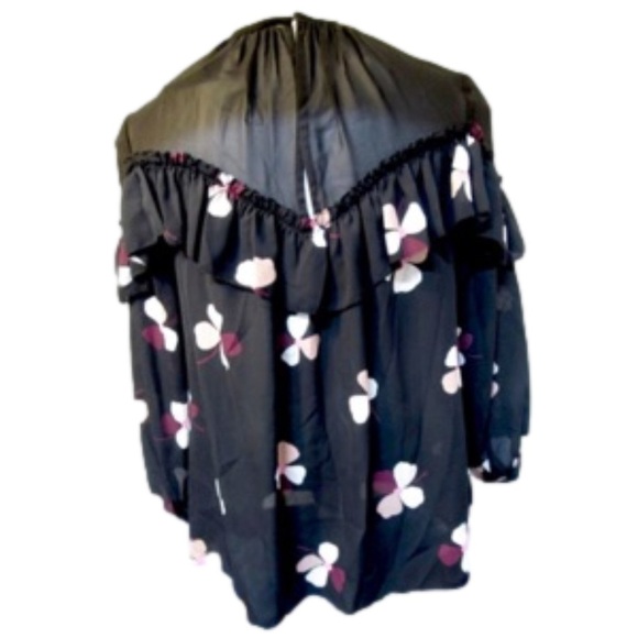 KATE SPADE Black Floral Glitzy Ritzy Dusk Buds Ruffle Top Size Small $228 New - Picture 3 of 5